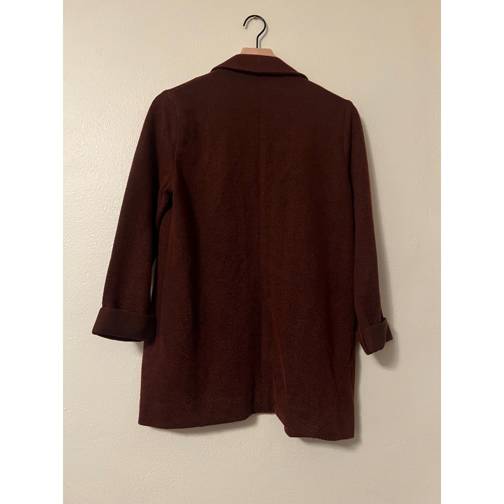 Topshop Womens Burgundy Herringbone Knit Open Front Blazer Jacket US 8 Maroon